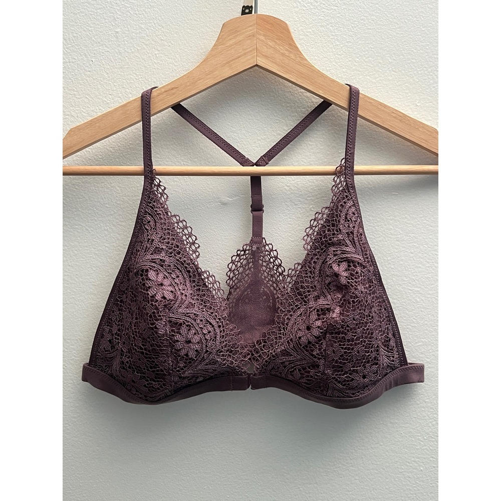 Victoria's Secret Body by Victoria Lace Bralette Purple Racerback Front Close L